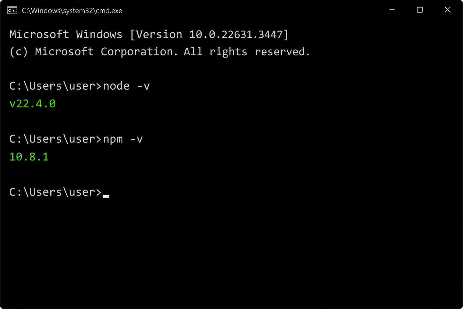 After installing Node.js, both <code>node --version</code> and <code>npm --version</code> should print versions in your terminal — that's success.